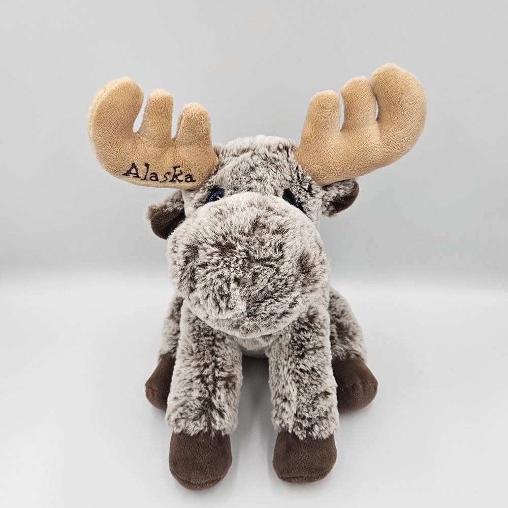 ACE Alaska Moose Brown Plush Stuffed Animal Blue Eyes Souvenir Toy Embroidered